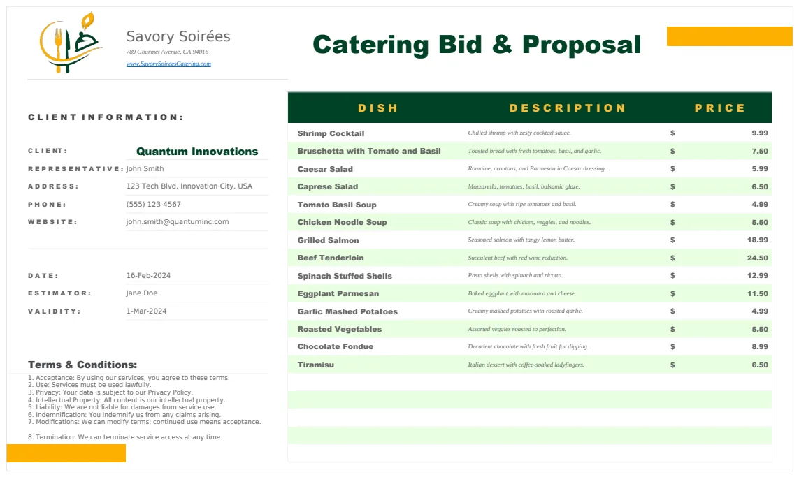Catering Bid and Proposal Template preview