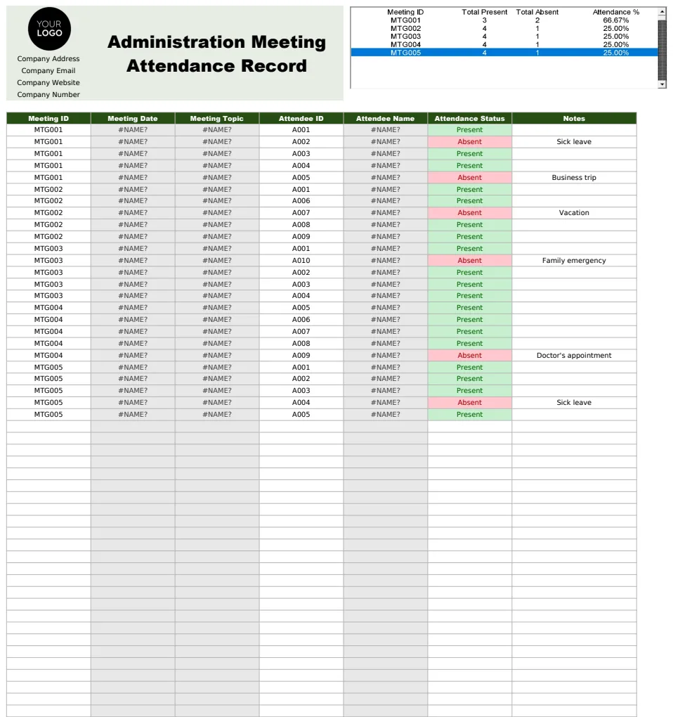 Administration Meeting Attendance Record Template preview