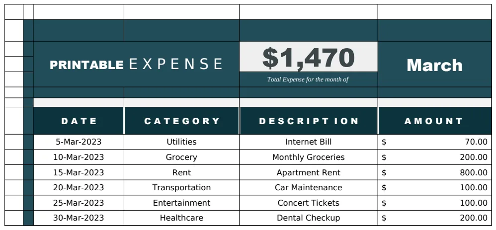 Printable Expense Template preview