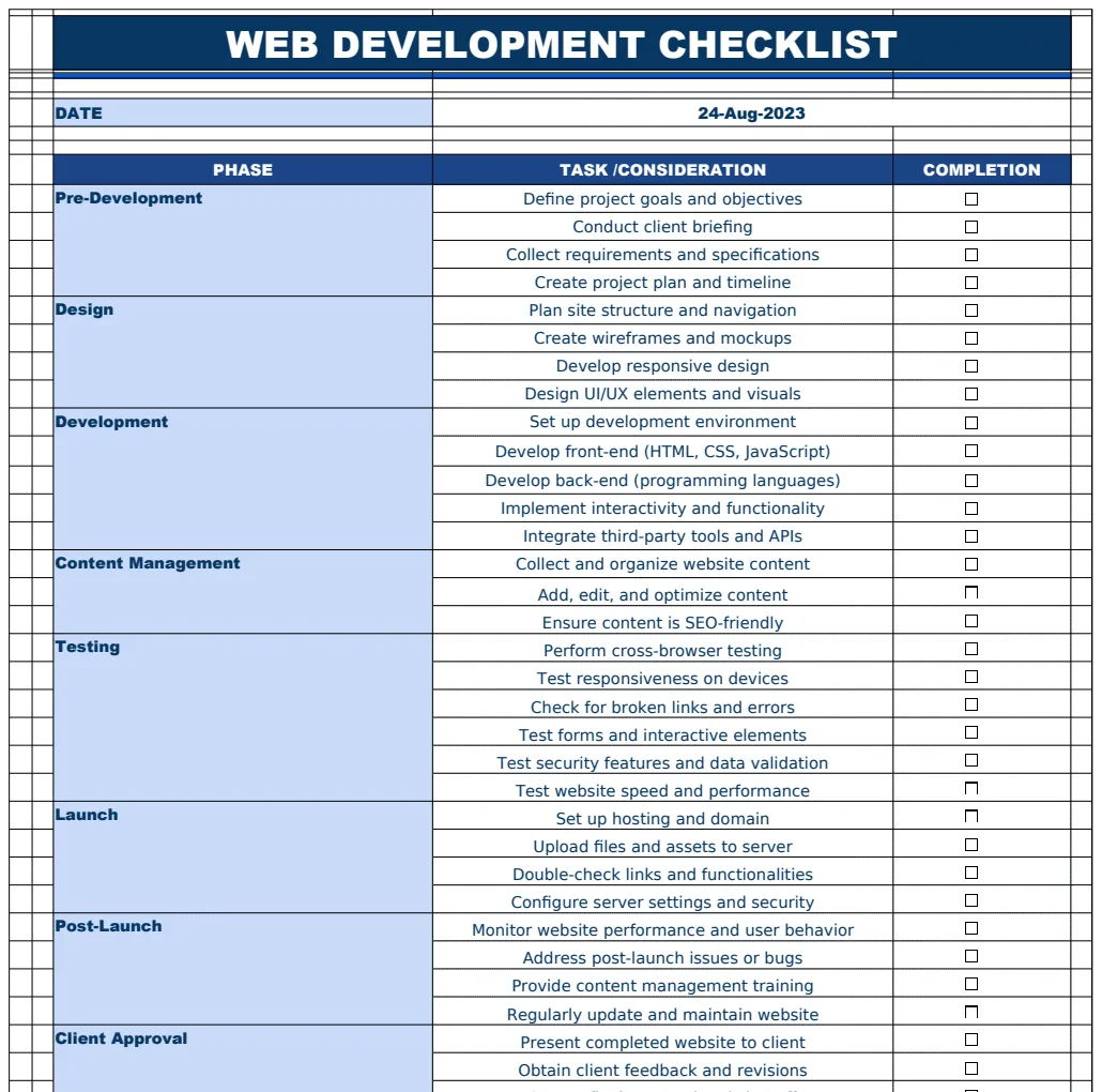 Web Development Checklist Template preview
