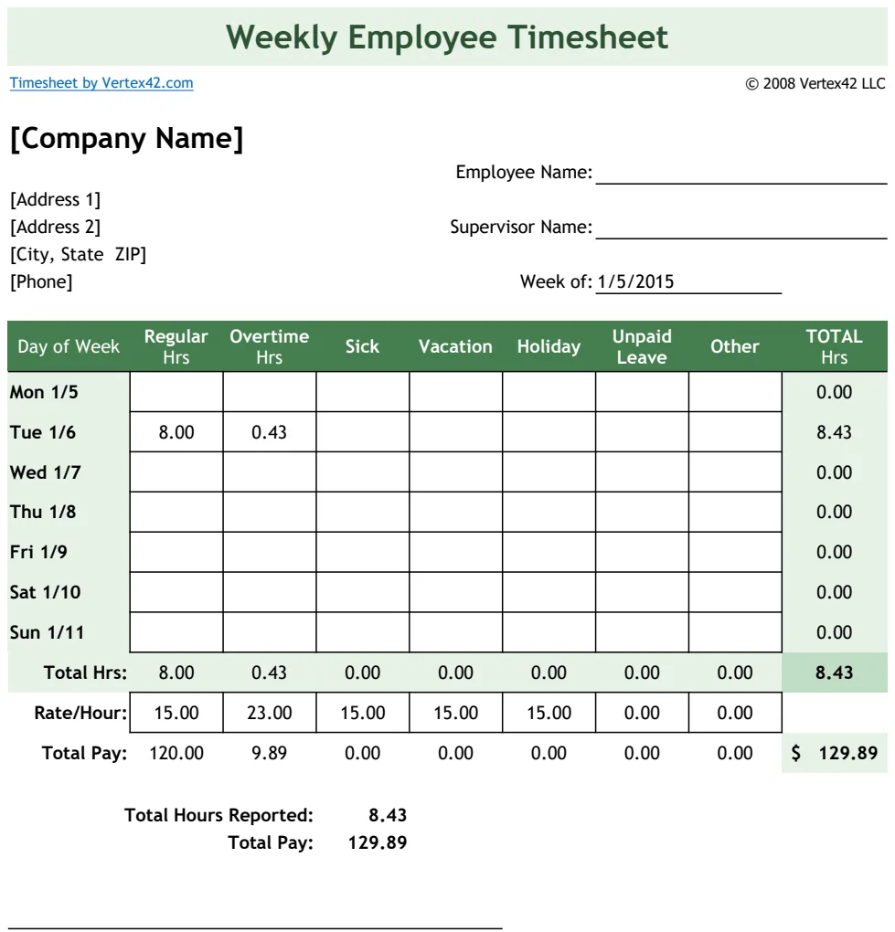 Employee Timesheet preview