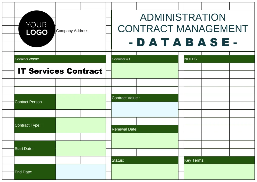 Administration Contract Management Database Template preview