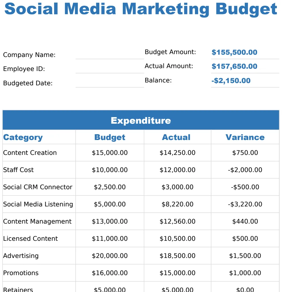 Social Media Marketing Budget Template preview