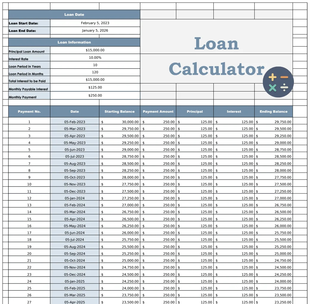 Loan Calculator Template preview