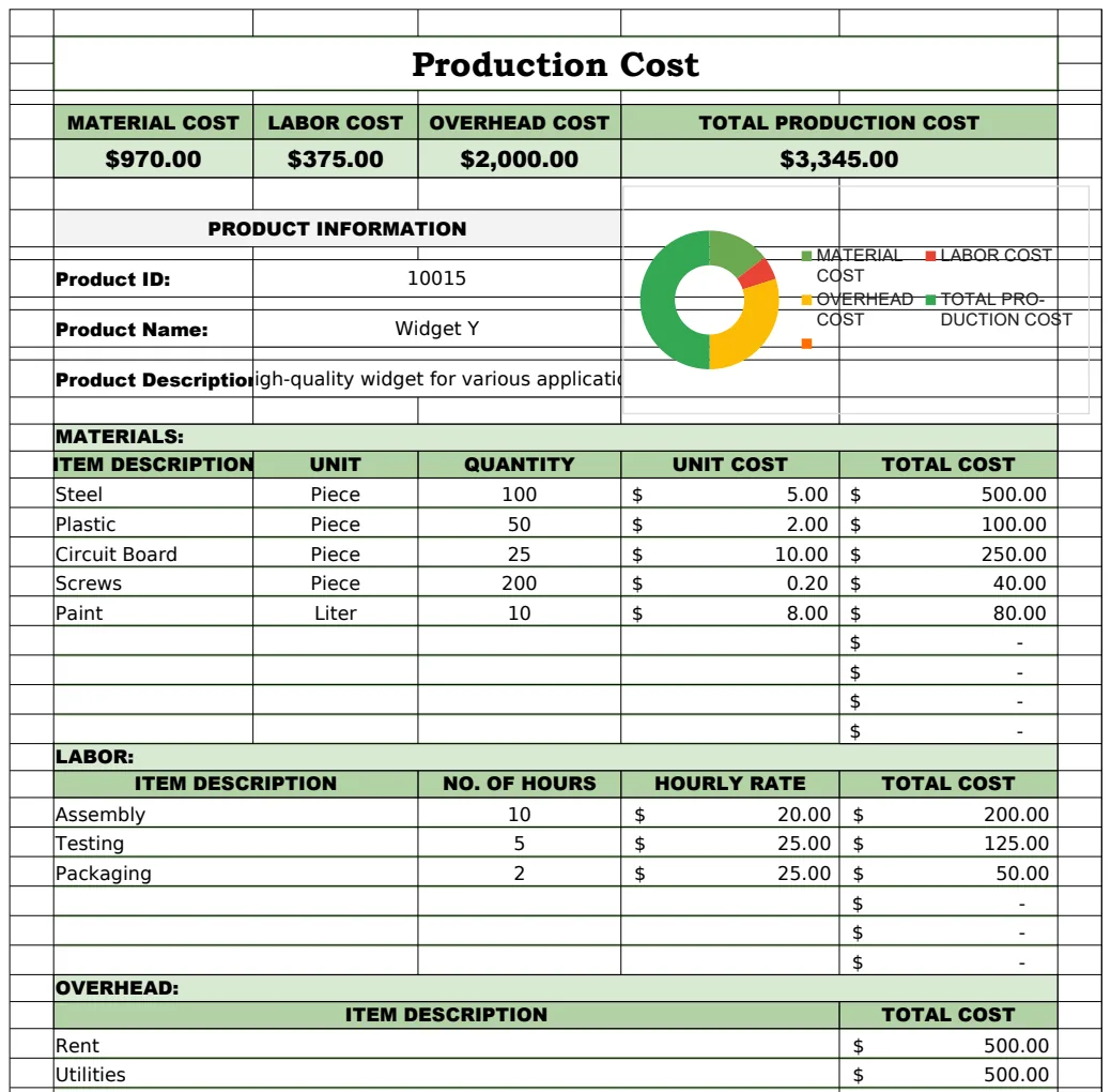Production Cost Template preview
