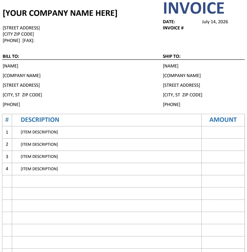 Invoice with Sales Tax preview