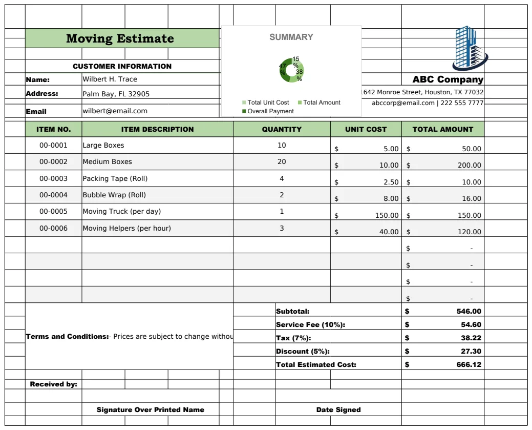 Moving Estimate Template preview
