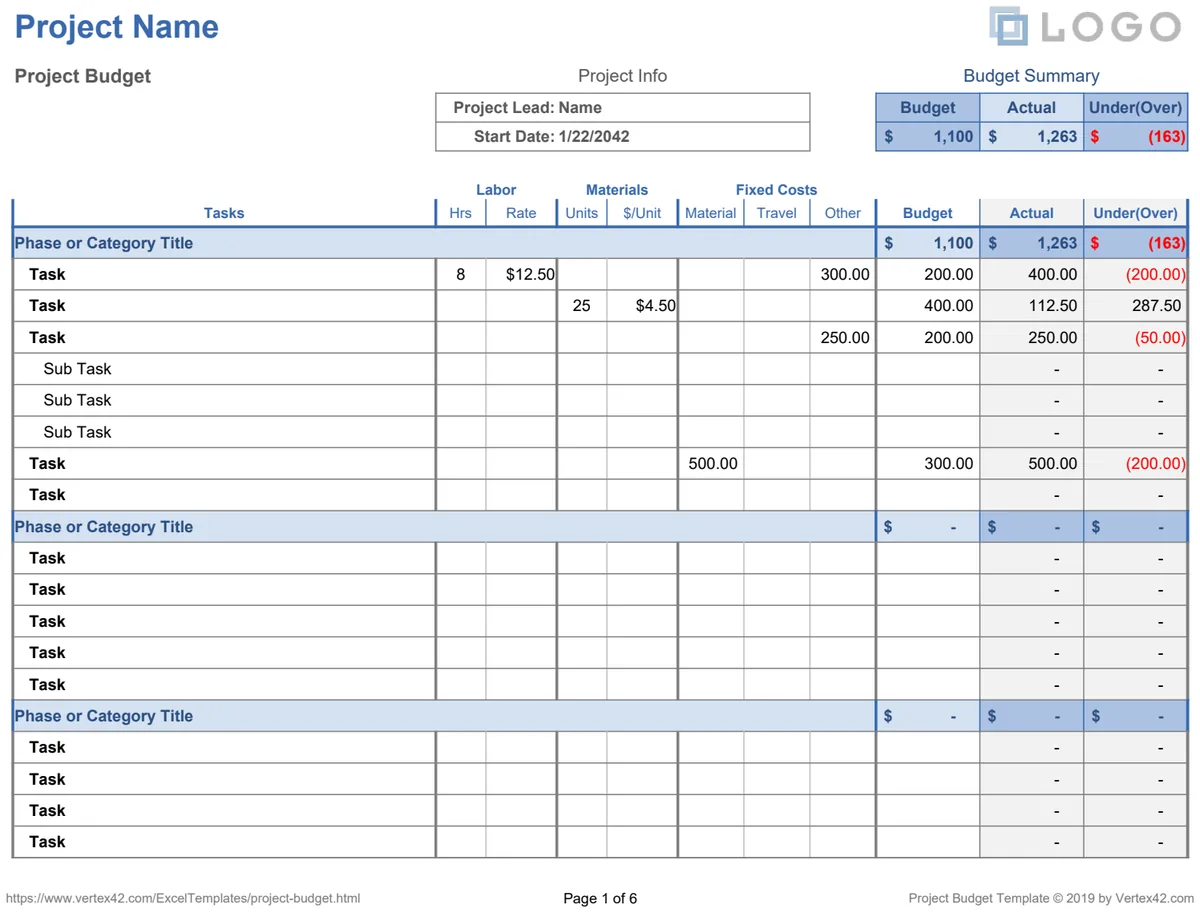 Project Budget Detailed preview
