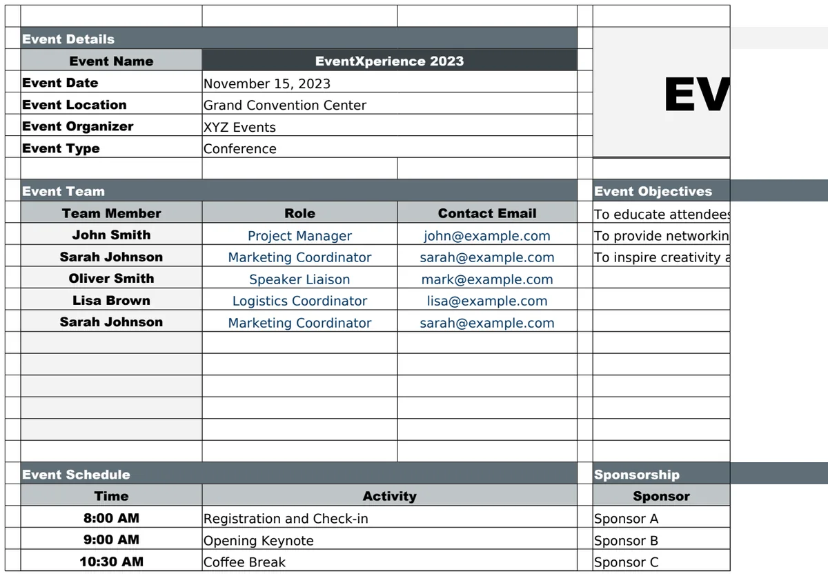 Event Project Plan Template preview
