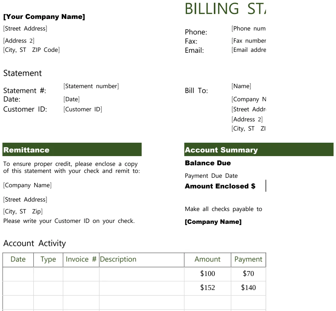Billing Statement Template preview
