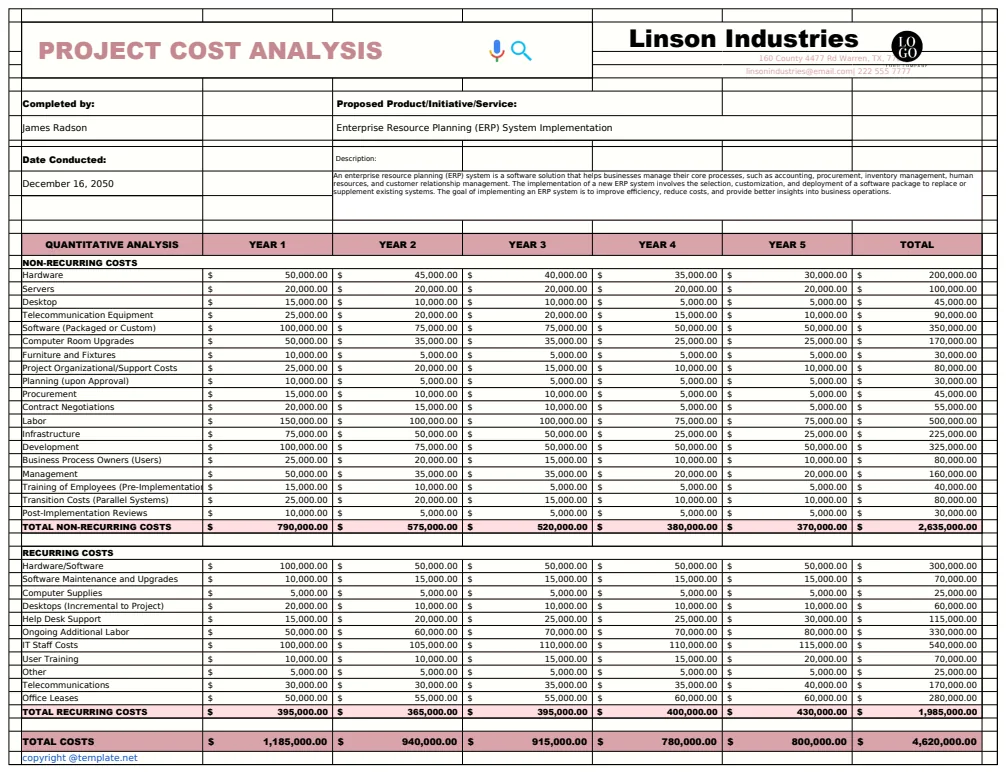 Project Cost Analysis Chart Template preview