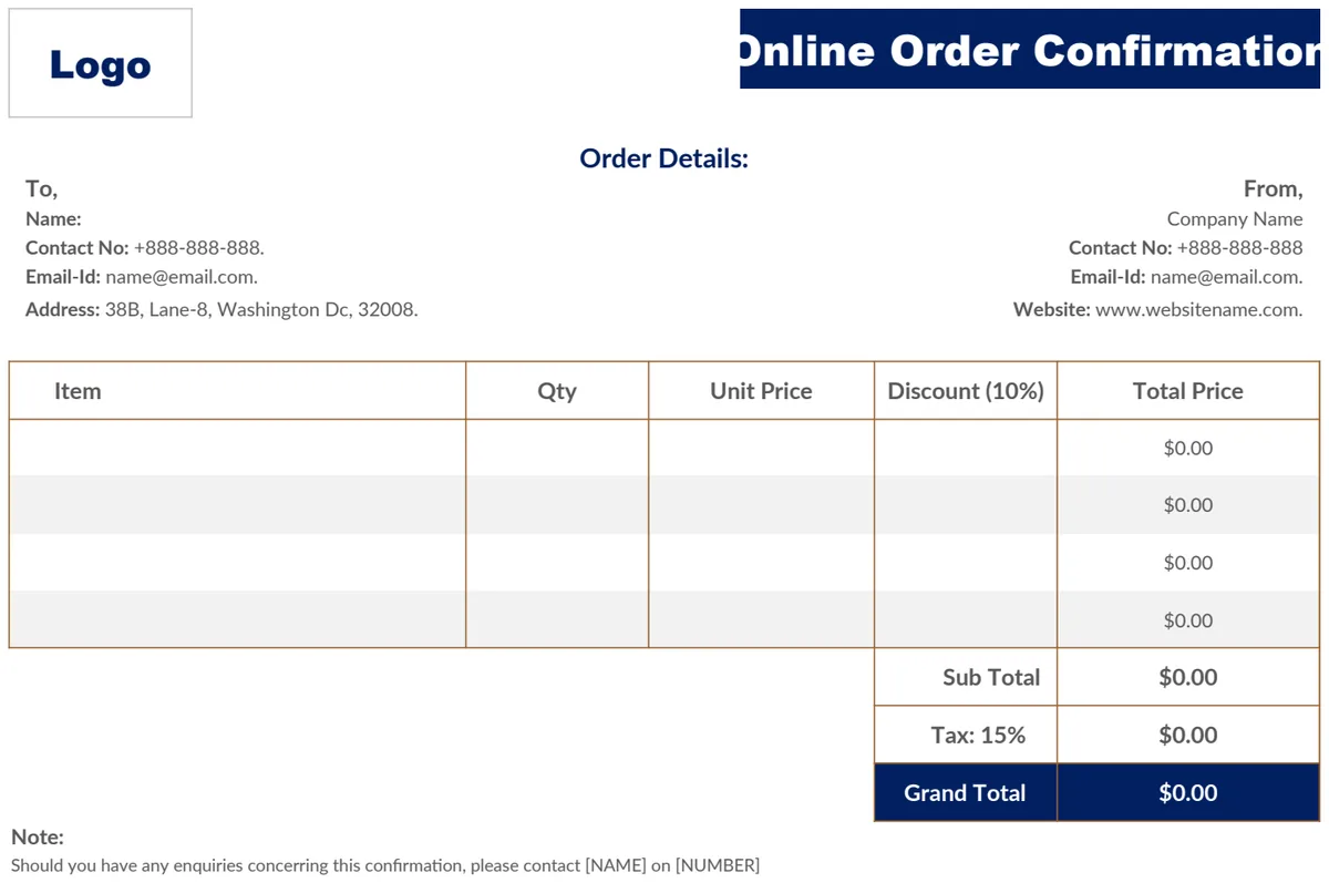 Online Order Confirmation Template preview