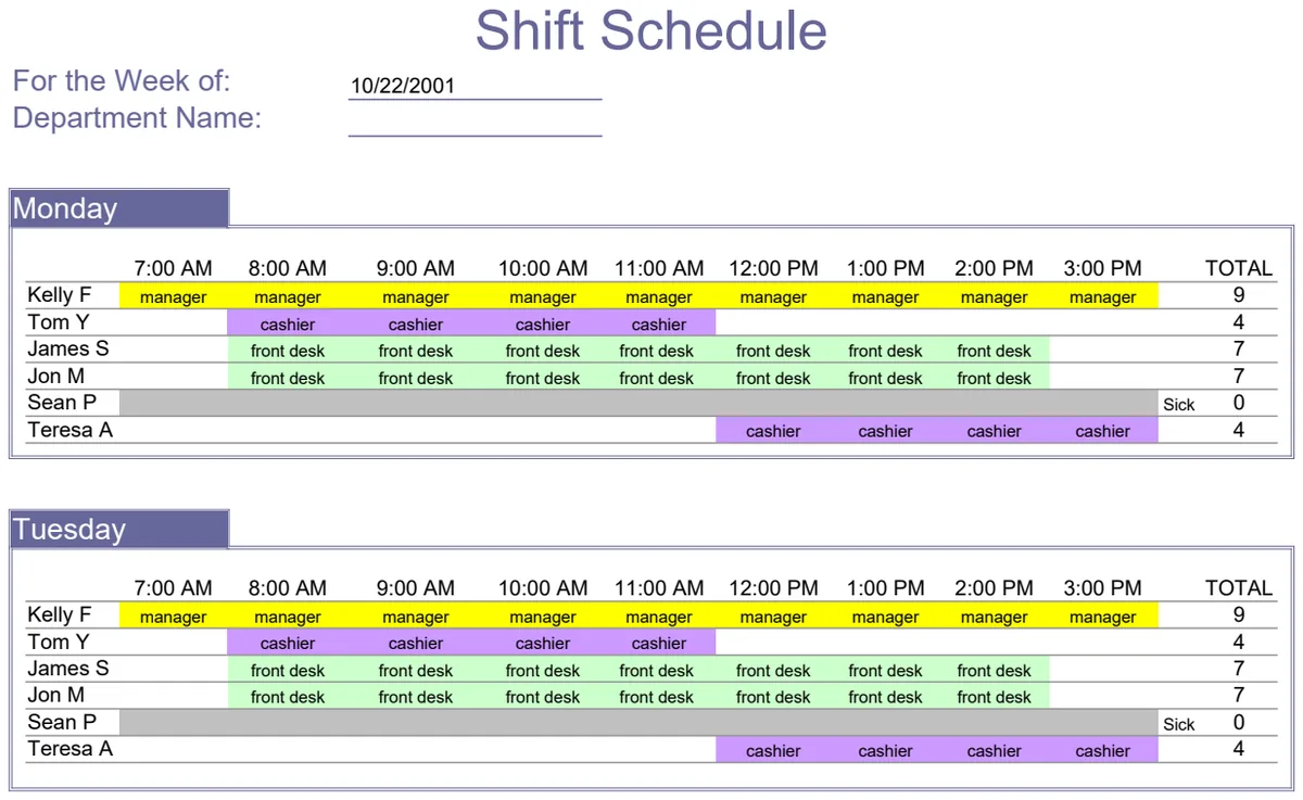 Employee Shift Schedule preview