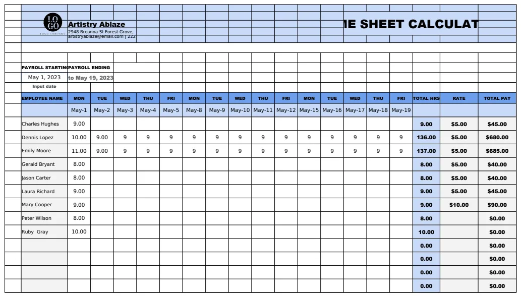Timesheet Calculator Template preview
