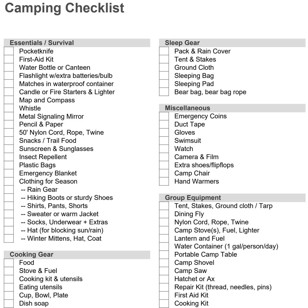 Camping Checklist preview
