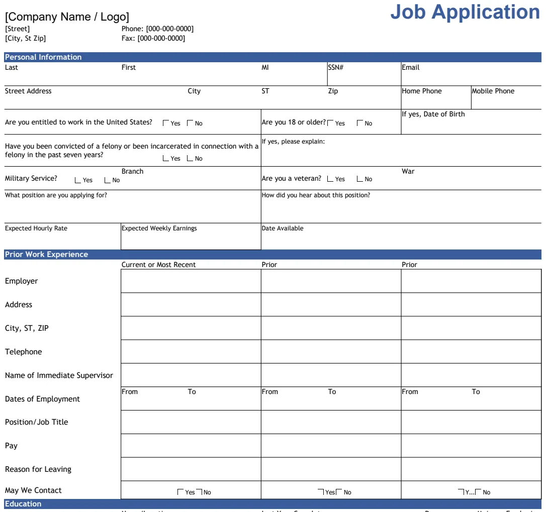 Job Application Form preview