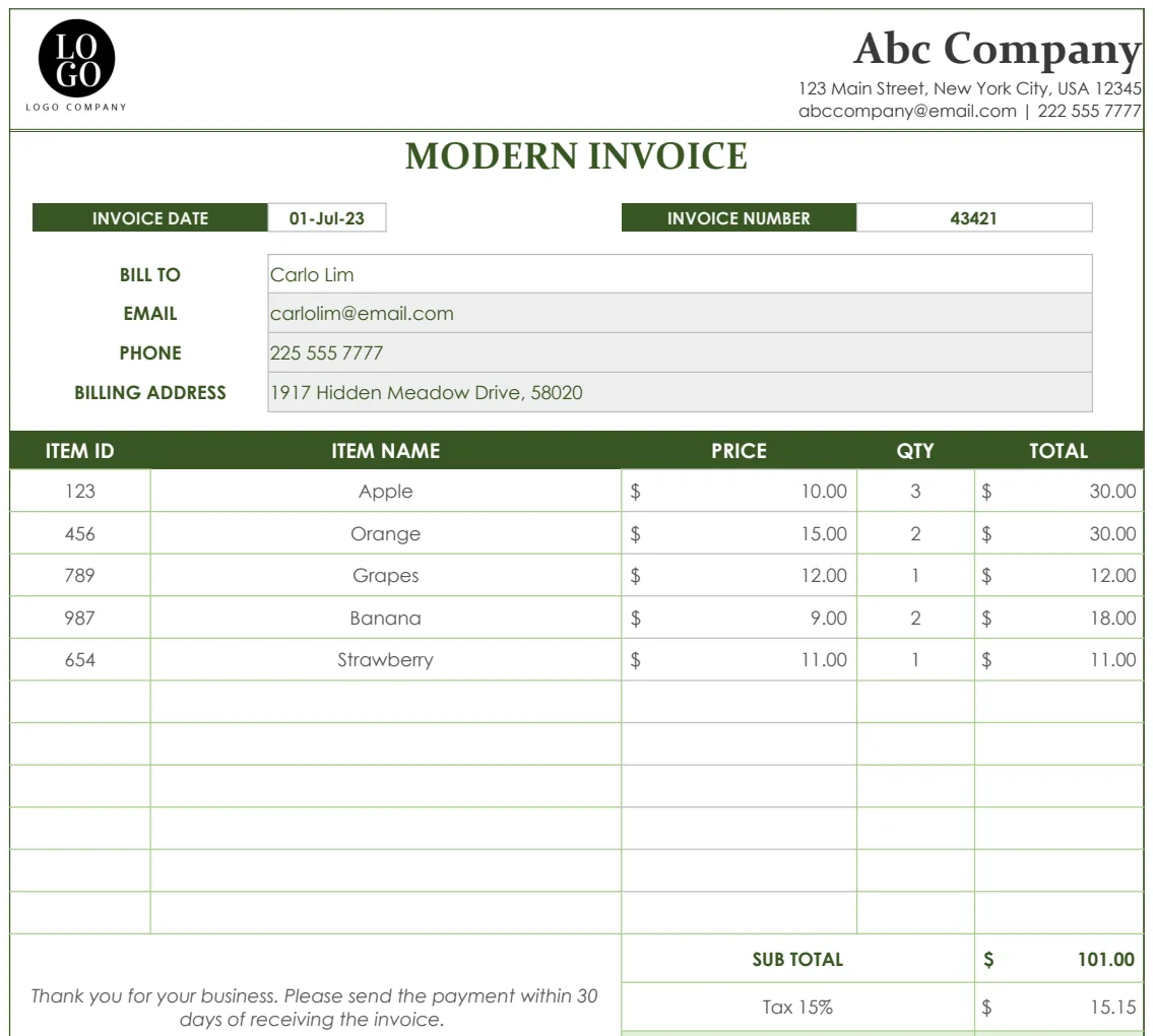 Invoice Template preview