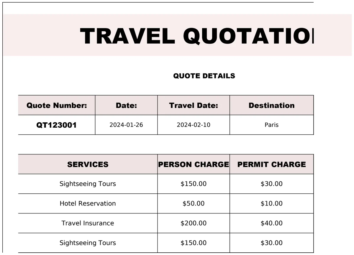 Travel Quotation Template preview