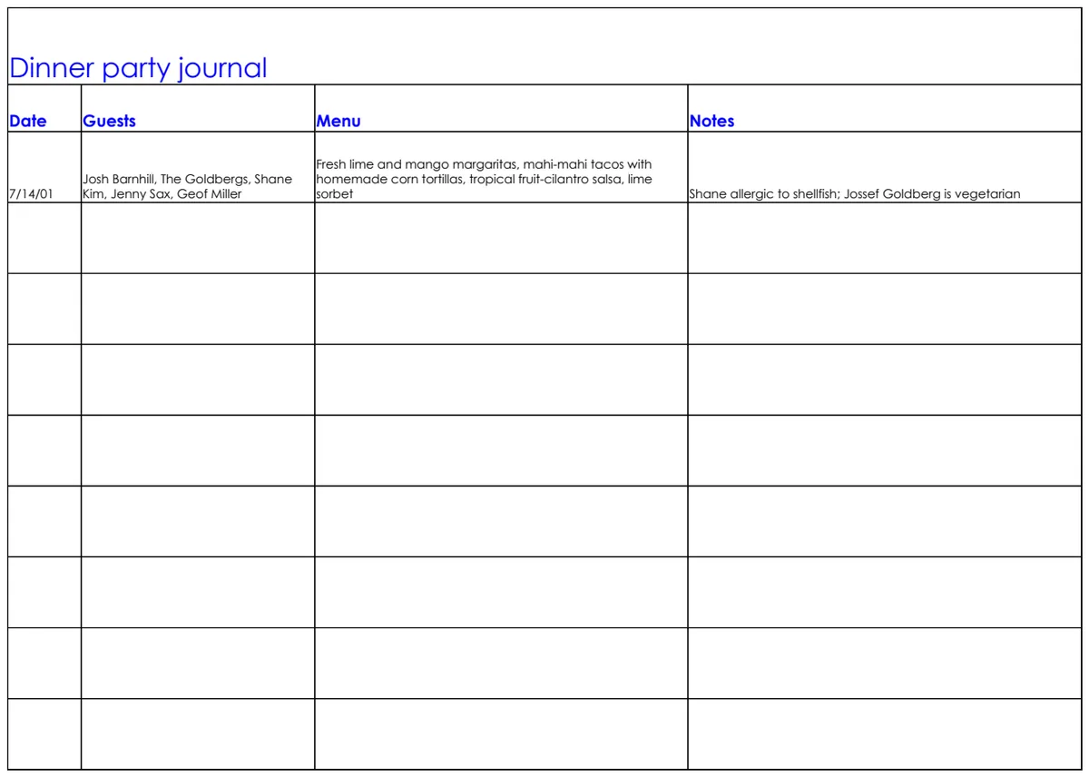 Dinner Party Journal preview