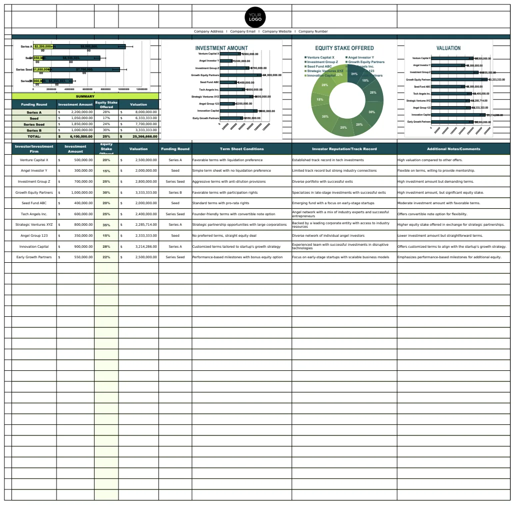 Startup Investment Proposal Comparison Template preview
