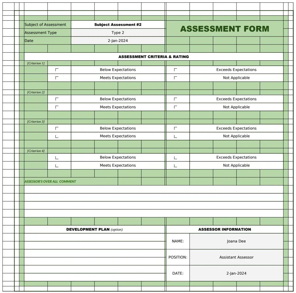 Assessment Form Template preview