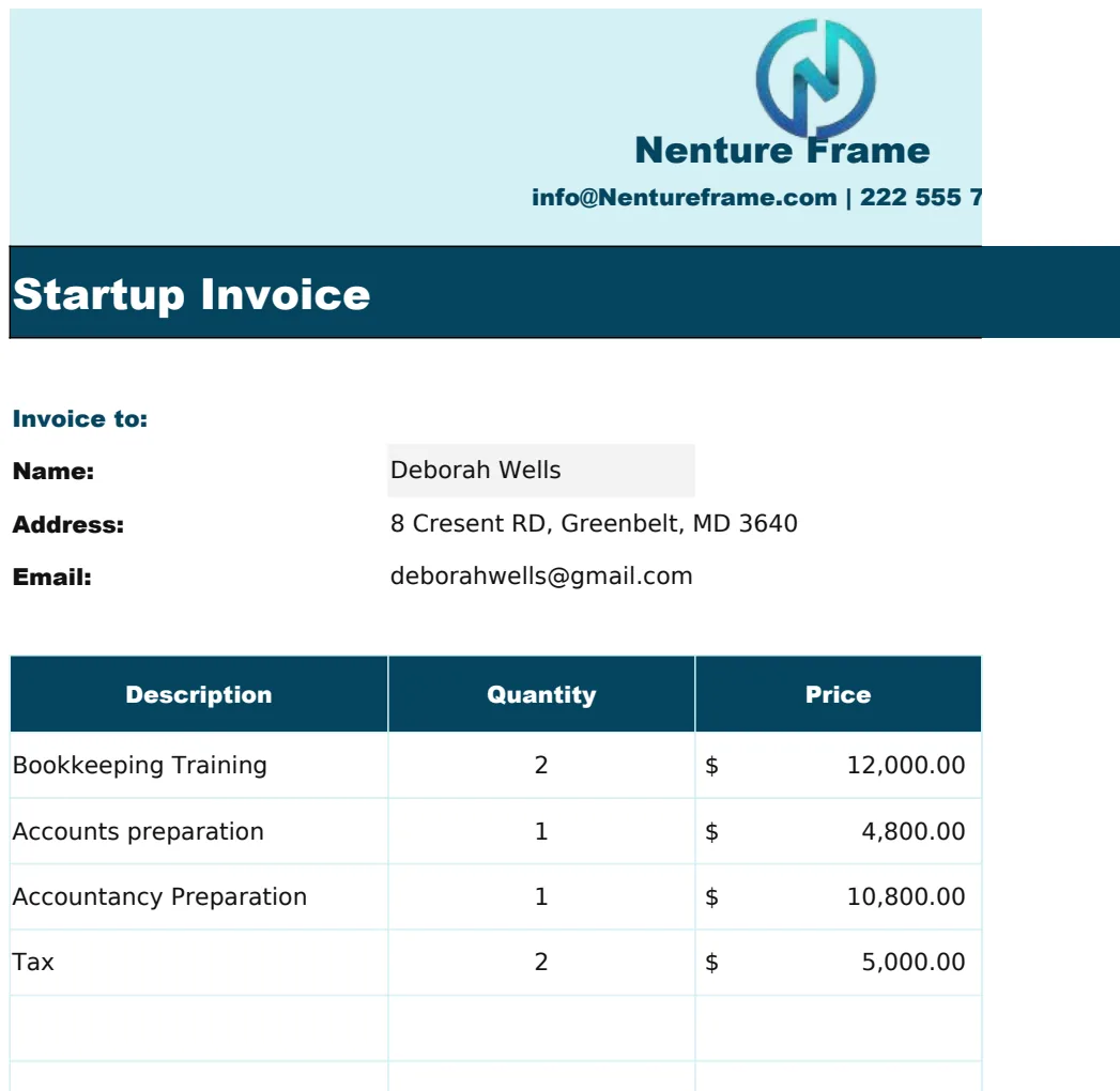 Startup Invoice Template preview