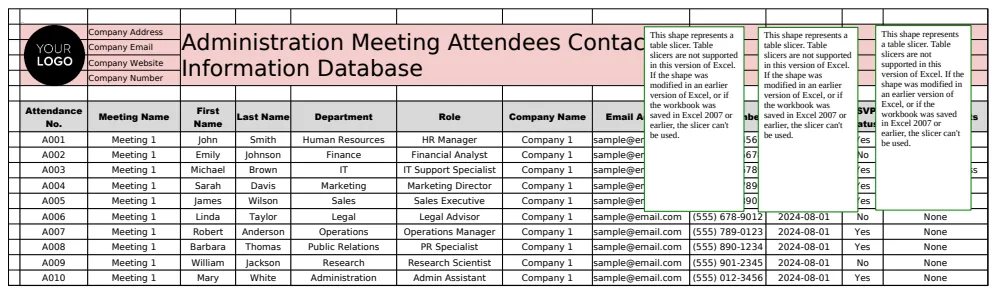 Administration Meeting Attendees Contact Information Database Template preview