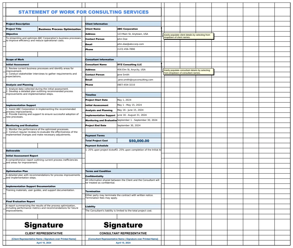 Statement of Work For Consulting Services Template preview