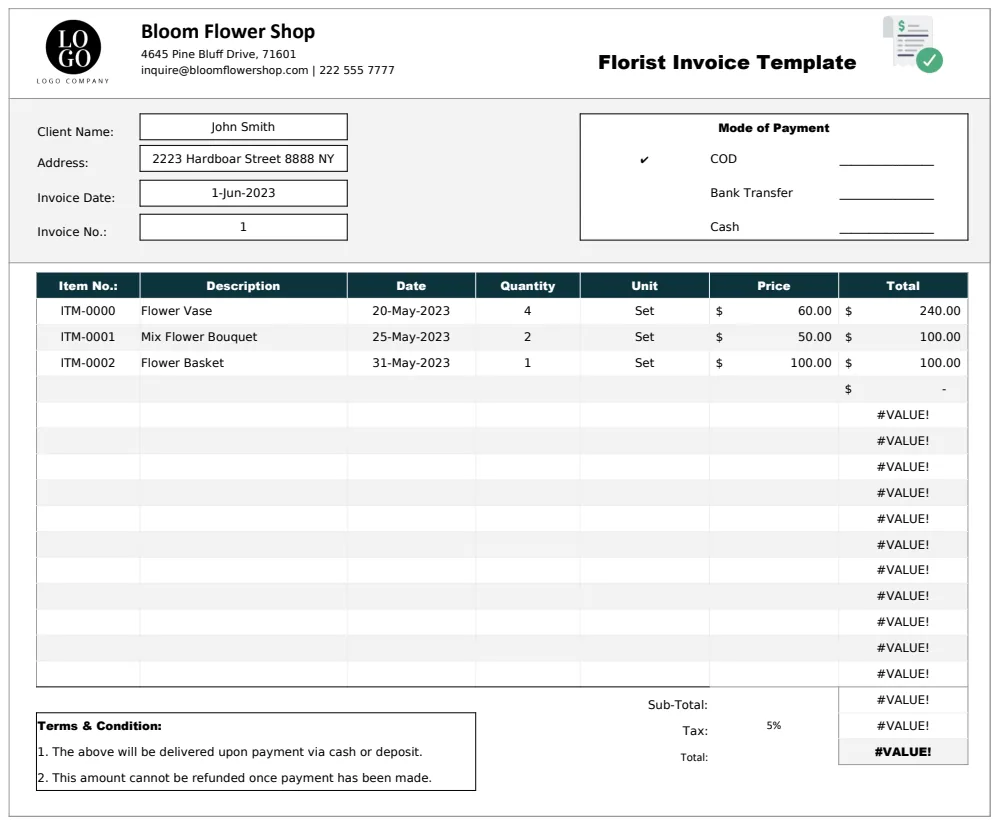 Florist Invoice Template preview