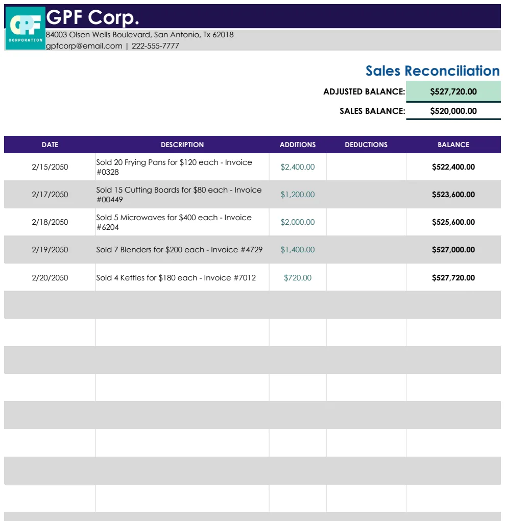 Sales Reconciliation Template preview