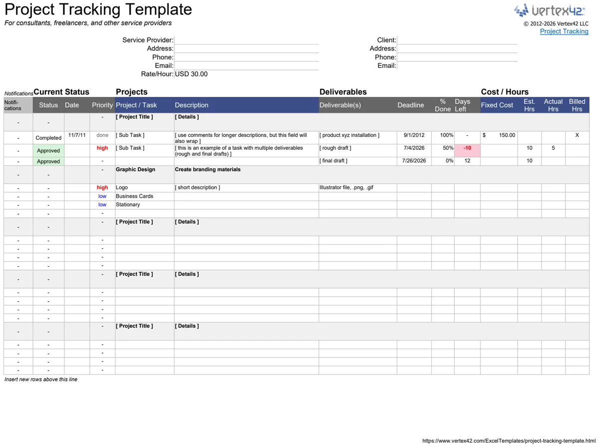 Project Tracking Template preview
