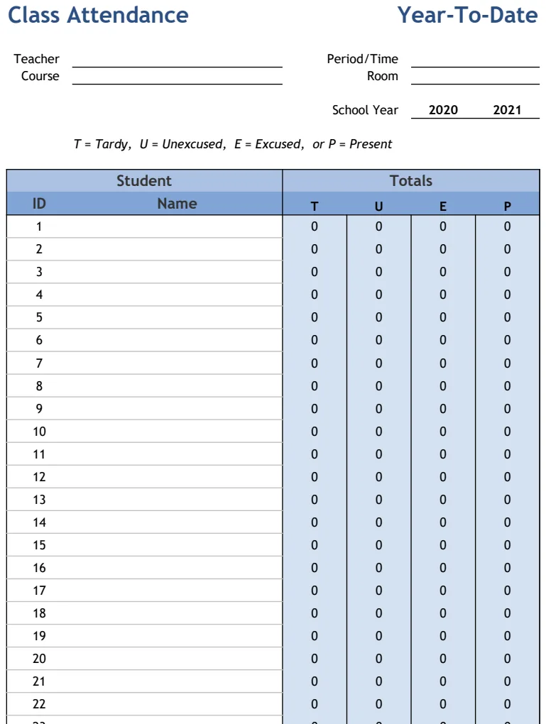 Class Attendance Yearly Tracker preview