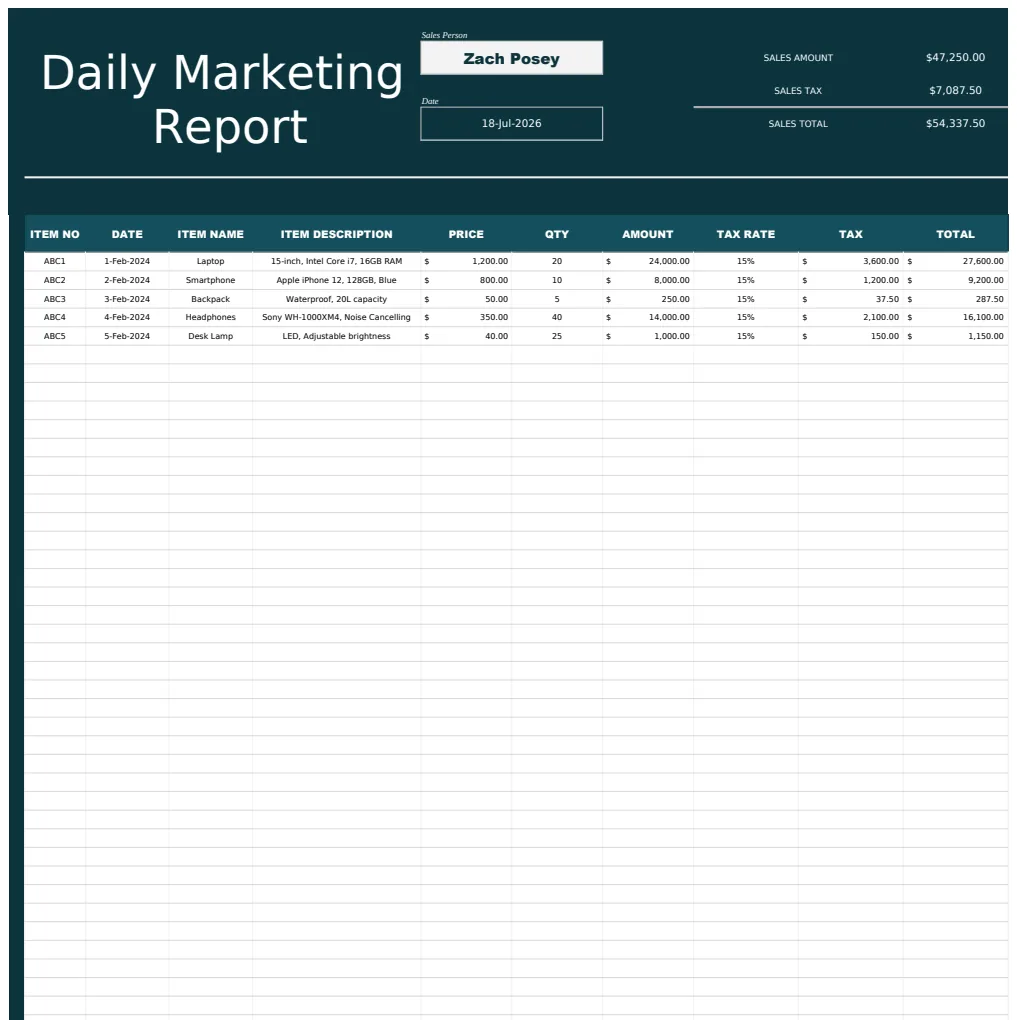 Daily Marketing Report Template preview