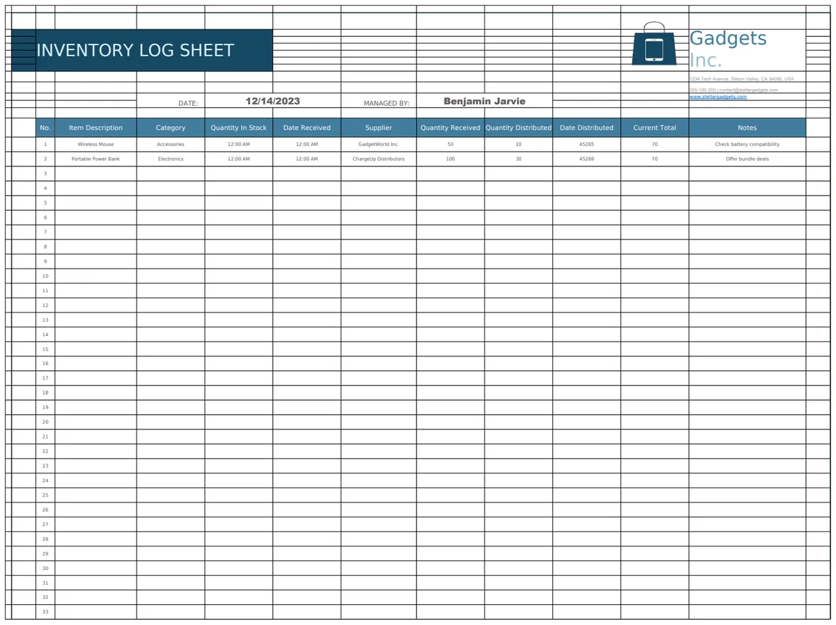 Inventory Log Sheet Template preview