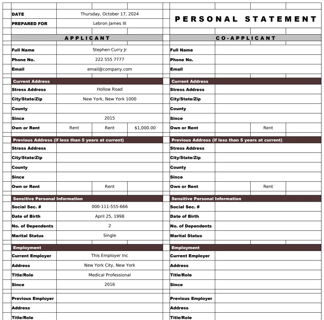 Personal Statement Template preview
