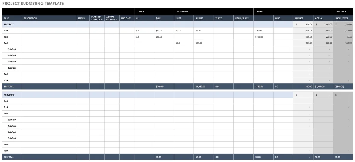 Project Budgeting Template preview