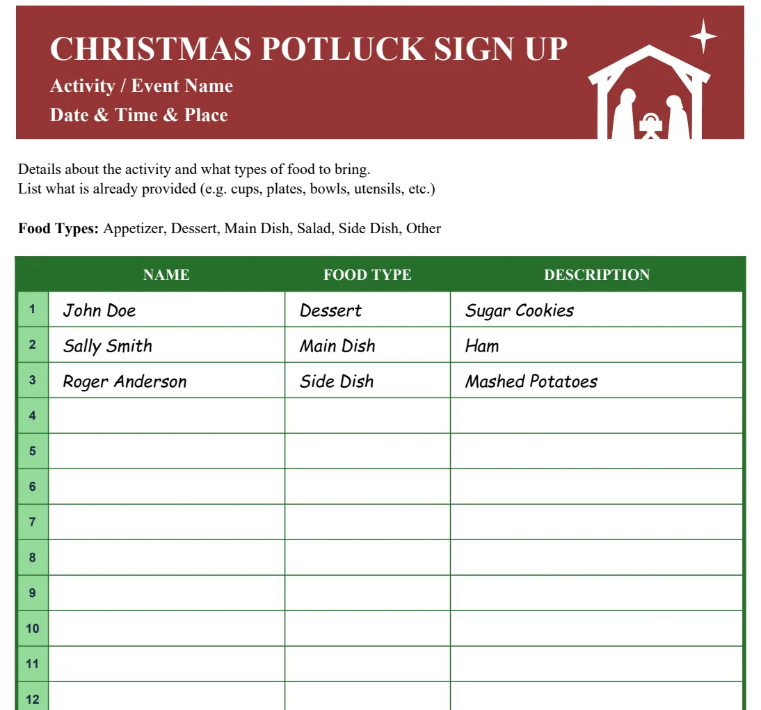 Christmas Potluck Sign Up preview