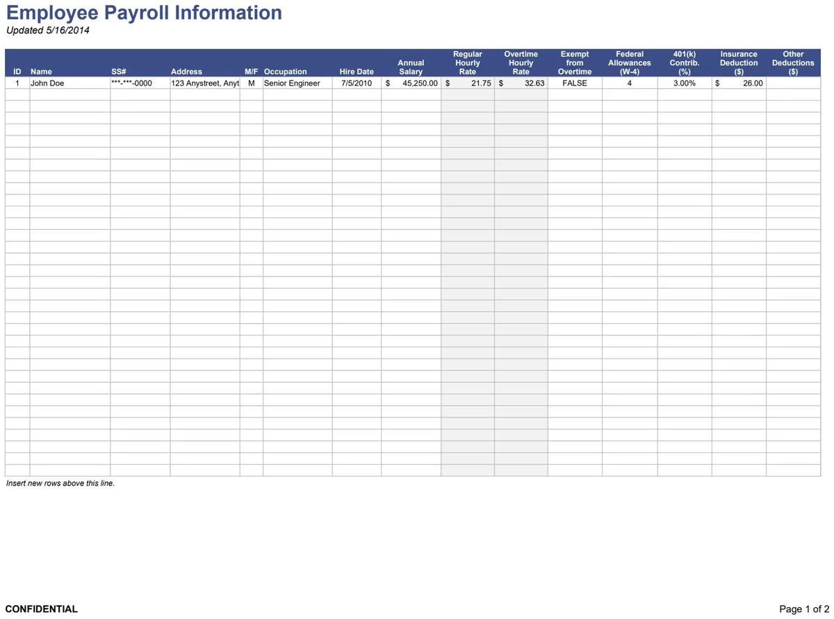 Employee Payroll Register & Information preview