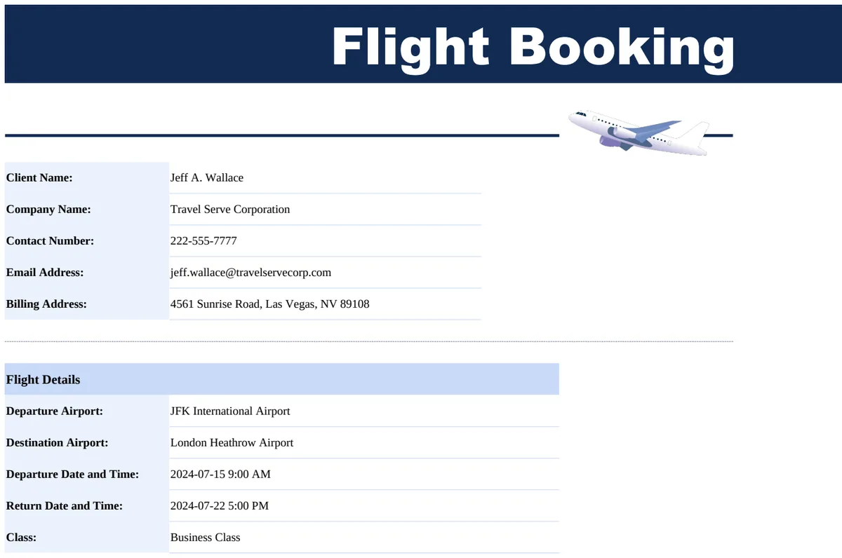 Flight Booking Quotation preview
