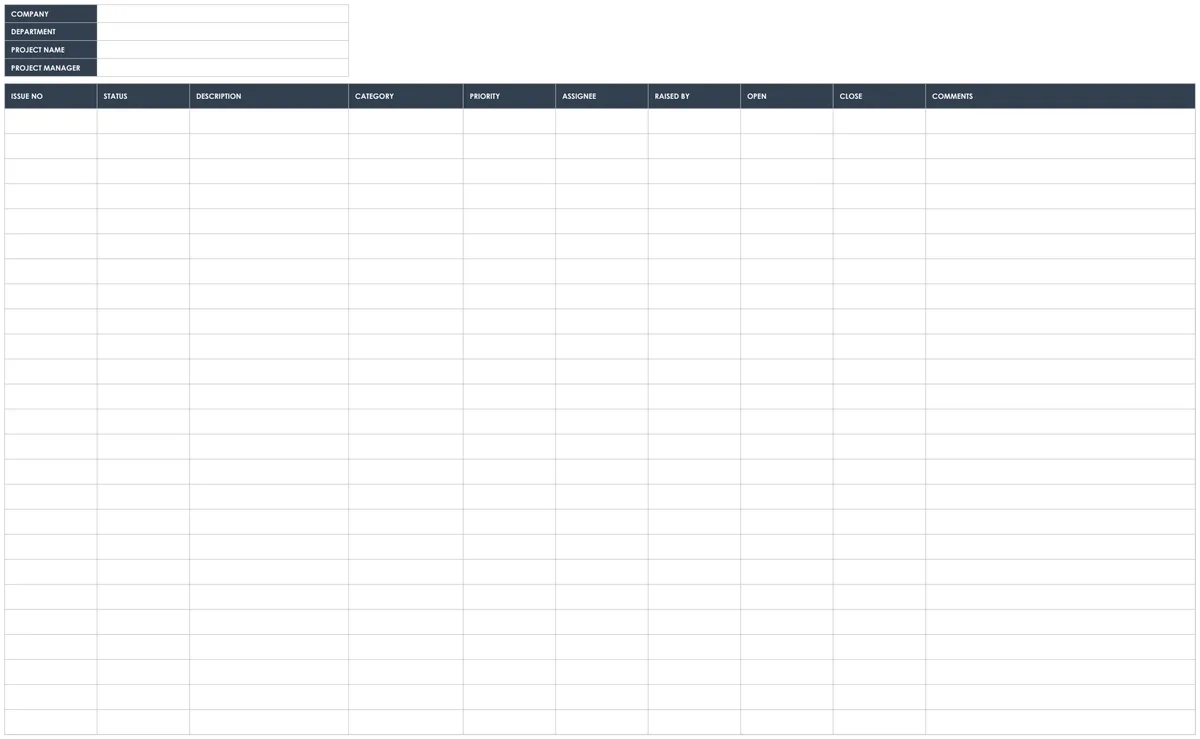 Simple Issue Tracking Template preview