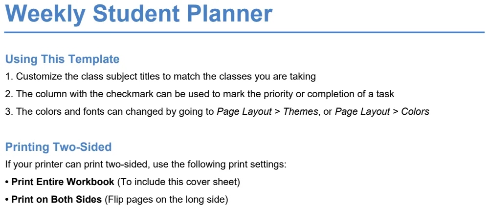 Student Planner by Subject preview