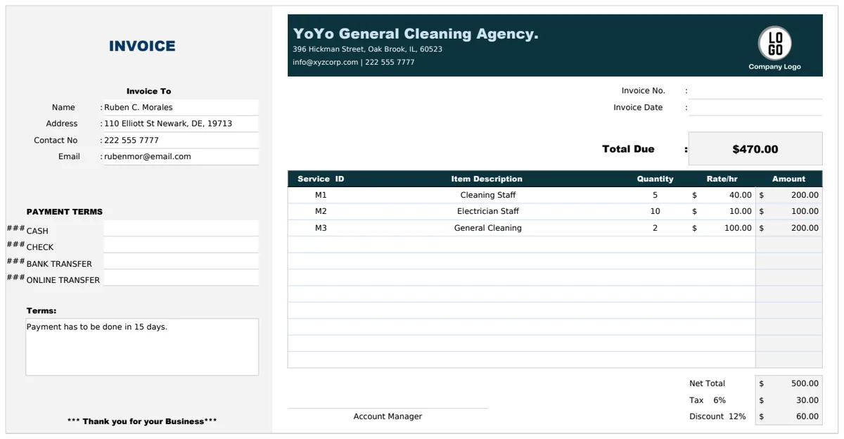 Maintenance Invoice Template preview