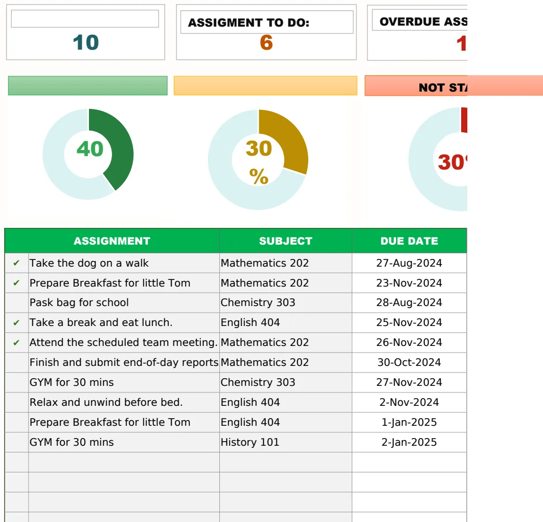 Assignment Workload Excel Template preview