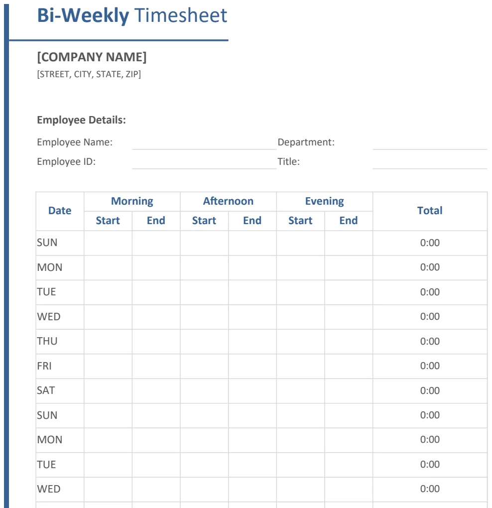 Copy of Sample Biweekly Timesheet Template preview