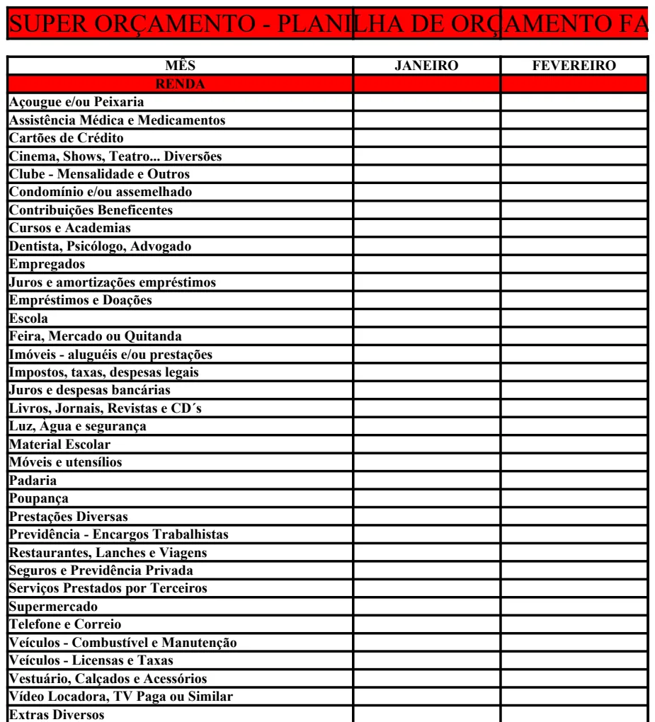 Super Orçamento - Planilha de Orçamento Familiar preview