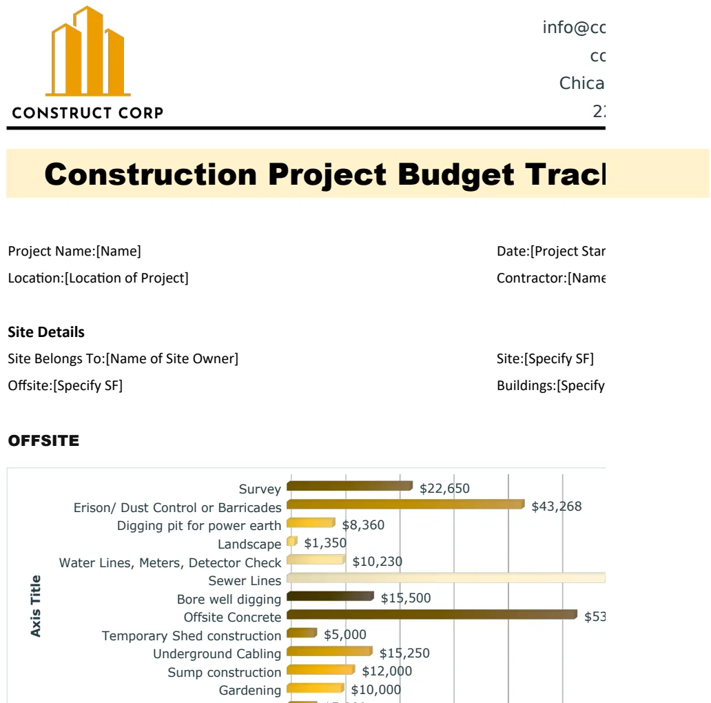 Construction Project Budget Tracking Template preview