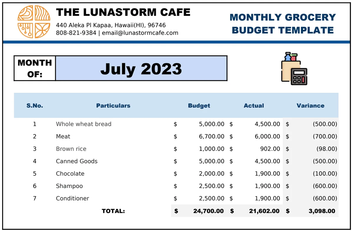 Monthly Grocery Budget Template preview