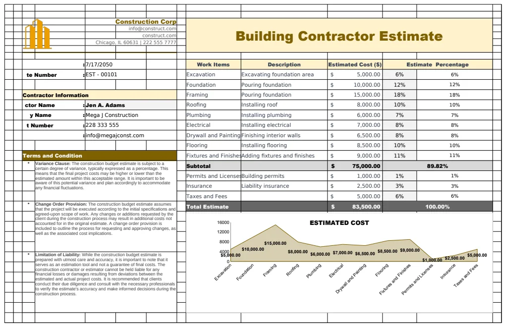 Building Contractor Estimate Template preview