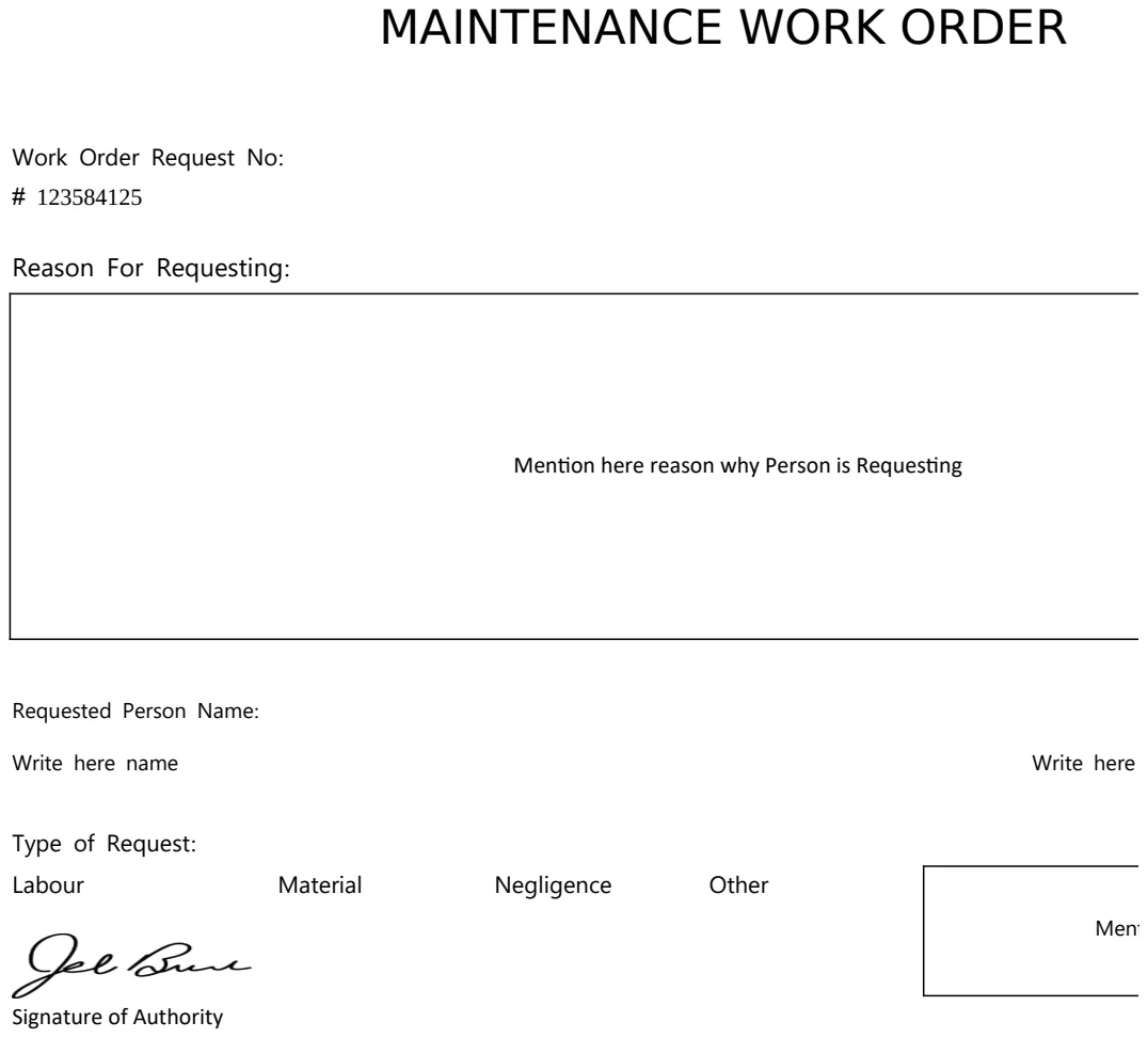 Maintenance Work Order preview