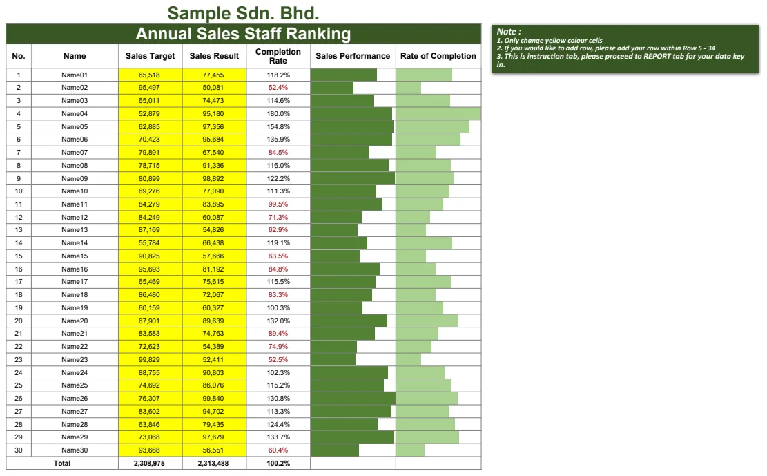 Annual Sales Staff Ranking preview